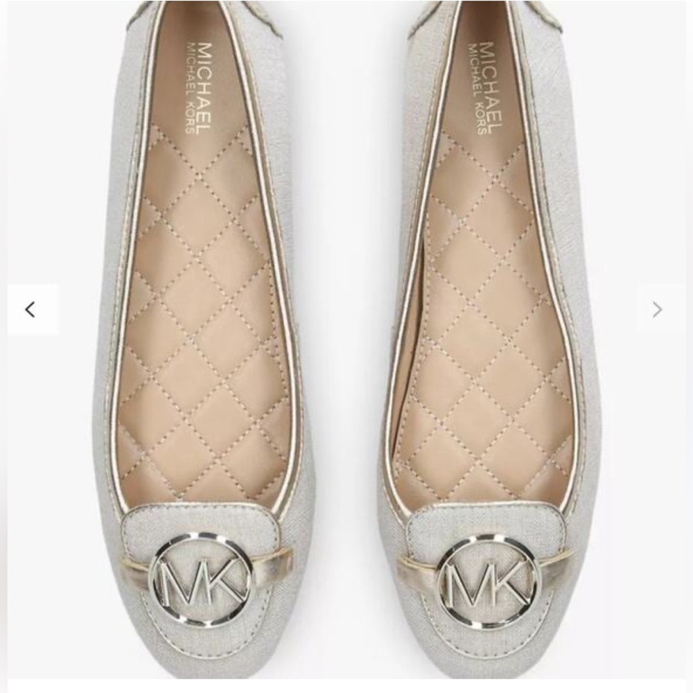 MICHAEL Michael Kors gold quilted MK Logo Ballet Flats minimalist